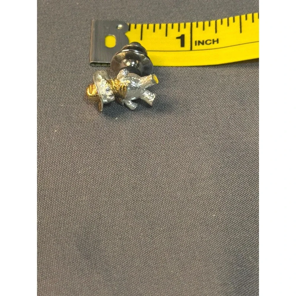 Vintage Two Tone Cowboy Teddy Bear Lapel Pin Silver Gold Western Hat Bandana